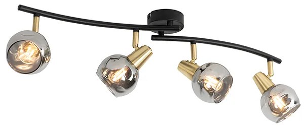 Таванна лампа в стил арт деко златна с димно стъкло 4-светлина - Vidro