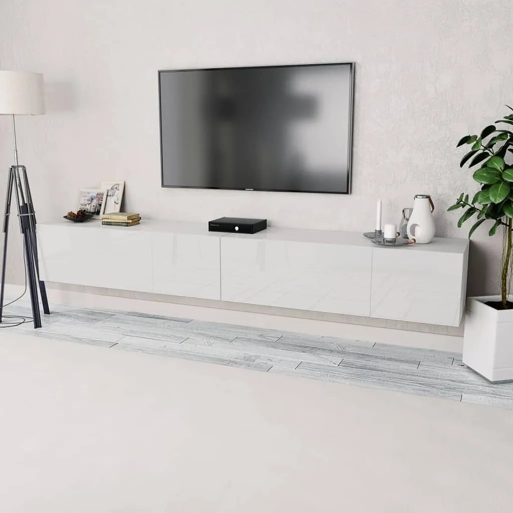 275113 vidaXL ТВ шкафове, 2 бр, инженерно дърво, 120x40x34 см, бял гланц