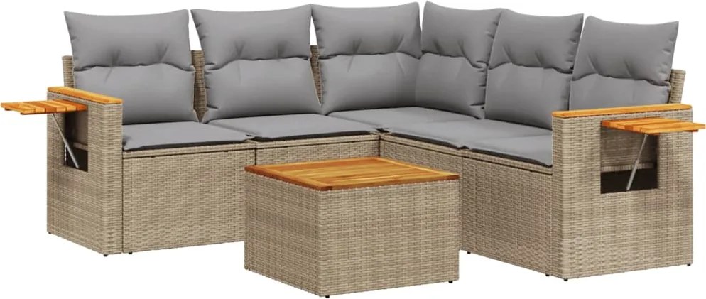 3259210 vidaXL Градински диван с възглавници, 6 части, бежов полиратан