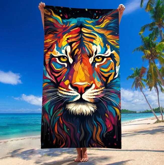 Плажна кърпа с цвят на тигър - екзотичен мотив, бързосъхнеща 100x180 cm