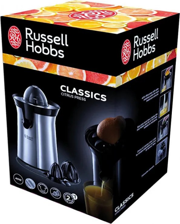 Цитрус преса Russell Hobbs Classics 22760-56, 60W, Автоматичнo въртене, Метален корпус, Инокс