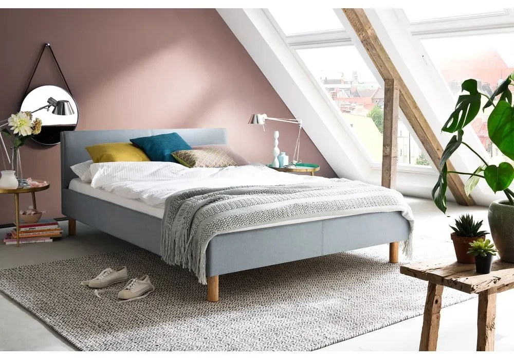 Синьо /сиво двойно легло 140x200 cm тапицирано без ламелно дъно Lena – Meise Möbel