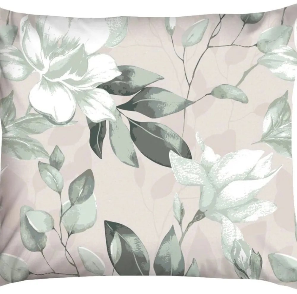 Премиум памучно спално бельо - бежово със зелени цветя Ширина: 140 см | Дължина: 200 см