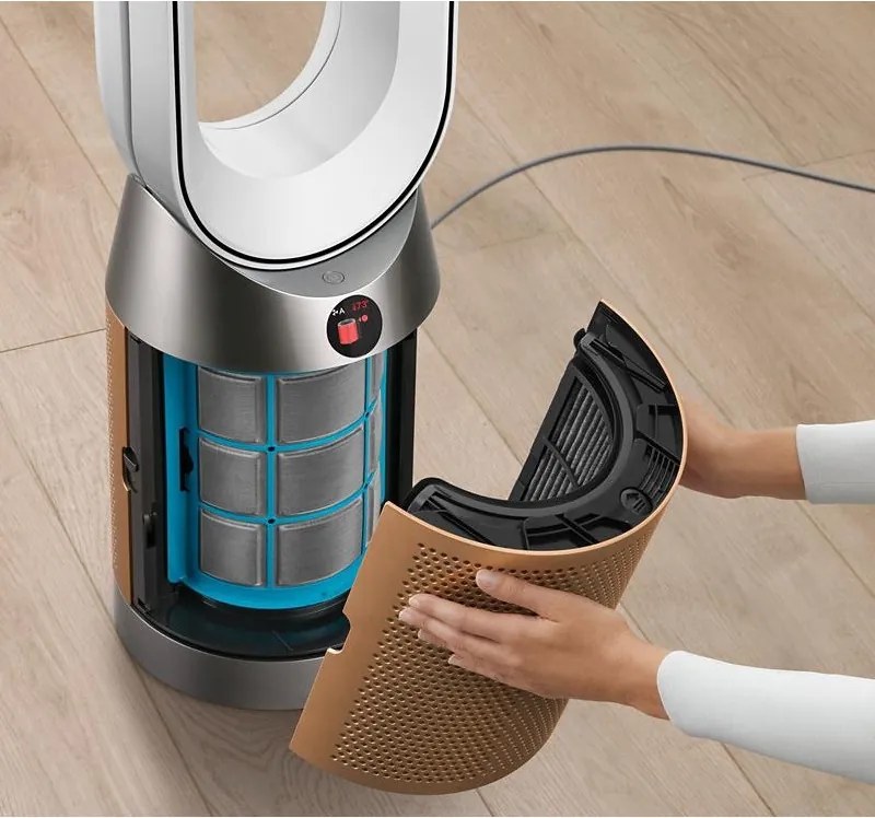 Пречиствател на въздух 2в1 Dyson PC2 De-NOx TP12 Wh/Gd, Охладител, 40W, До 40 м2, 10 скорости, Осцилация, HEPA+К-Carbon, Wi-Fi, LCD, Гласово управление, Бял/златист