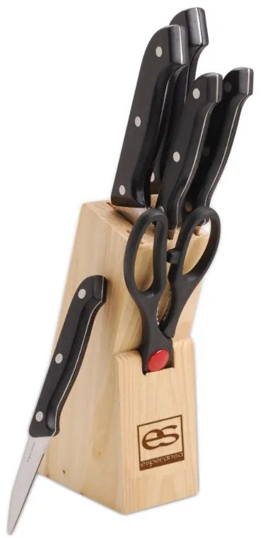 Комплект ножове с поставка ESPERANSA ES 1630 A, 7 части, Ножици, Неръждаема стомана, Черен
