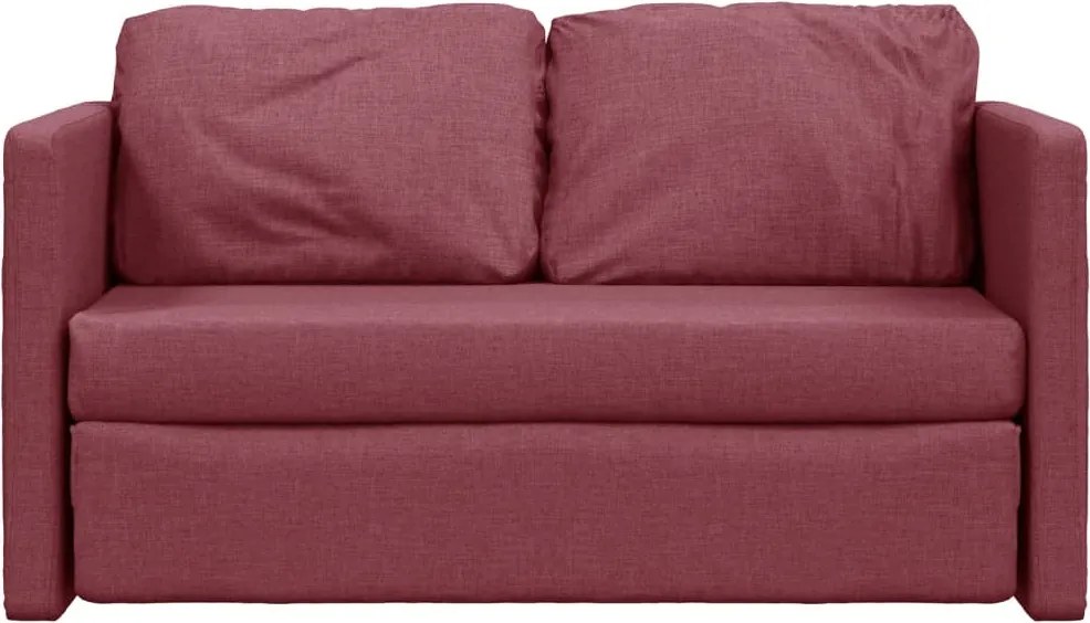 Подов разтегателен диван 2-в-1 виненочервен 112x174x55 см плат