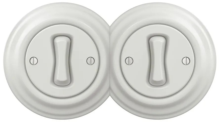 Kliklap - Двоен ретро еднополюсен ключ с рамка № 1, бял