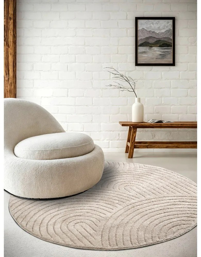 Бежов кръгъл килим ø 160 cm Panglao New York Taupe – Elle Decoration