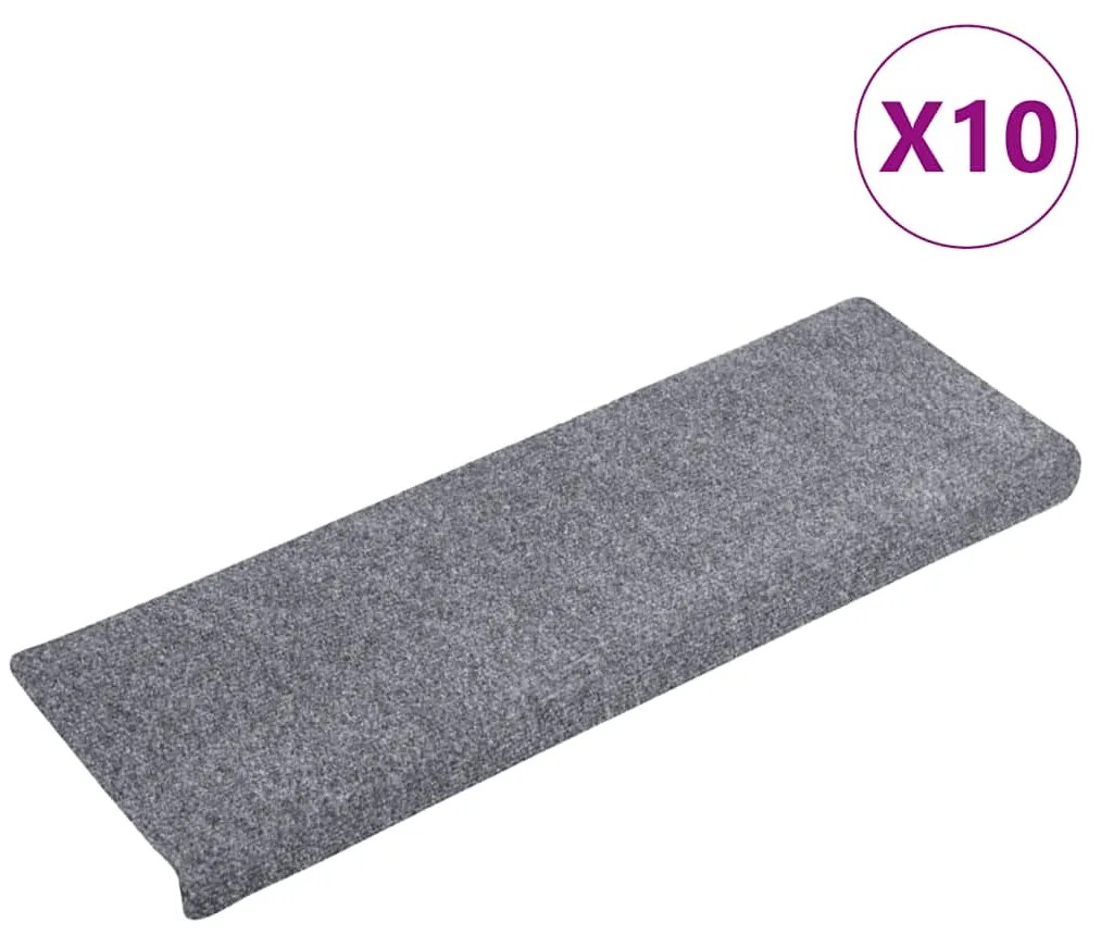 149729 vidaXL Изтривалки за стълби, самозалепващи се, 10 бр., 65x21x4 см, светлосиви, с правоъгълен кант