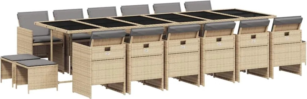 3210648 vidaXL Градински комплект с възглавници 17 части бежов микс полиратан