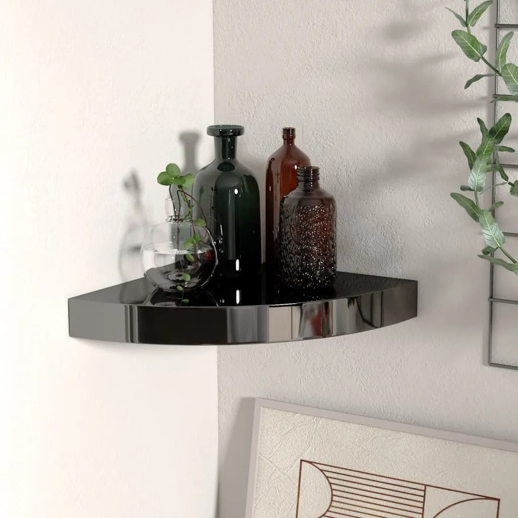 323889 vidaXL 323889  Floating Corner Shelf High Gloss Black 25x25x3,8 cm MDF