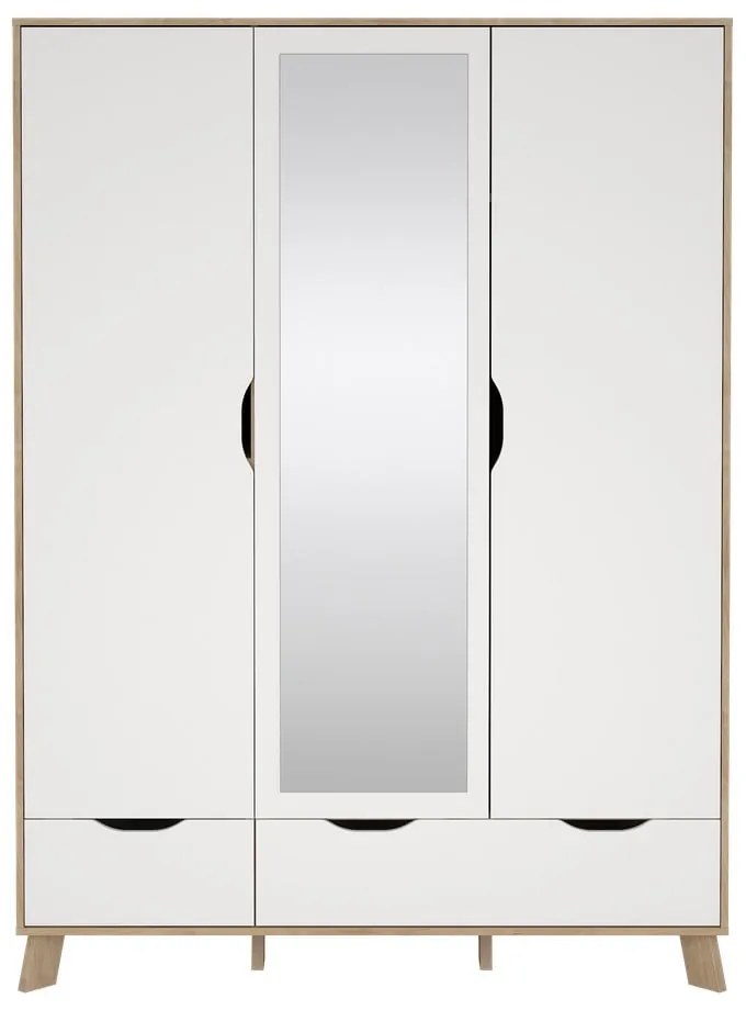 Гардероб от дъбов декор с огледало в бял и естествен цвят 147x201x58 cm Ikast – Tvilum