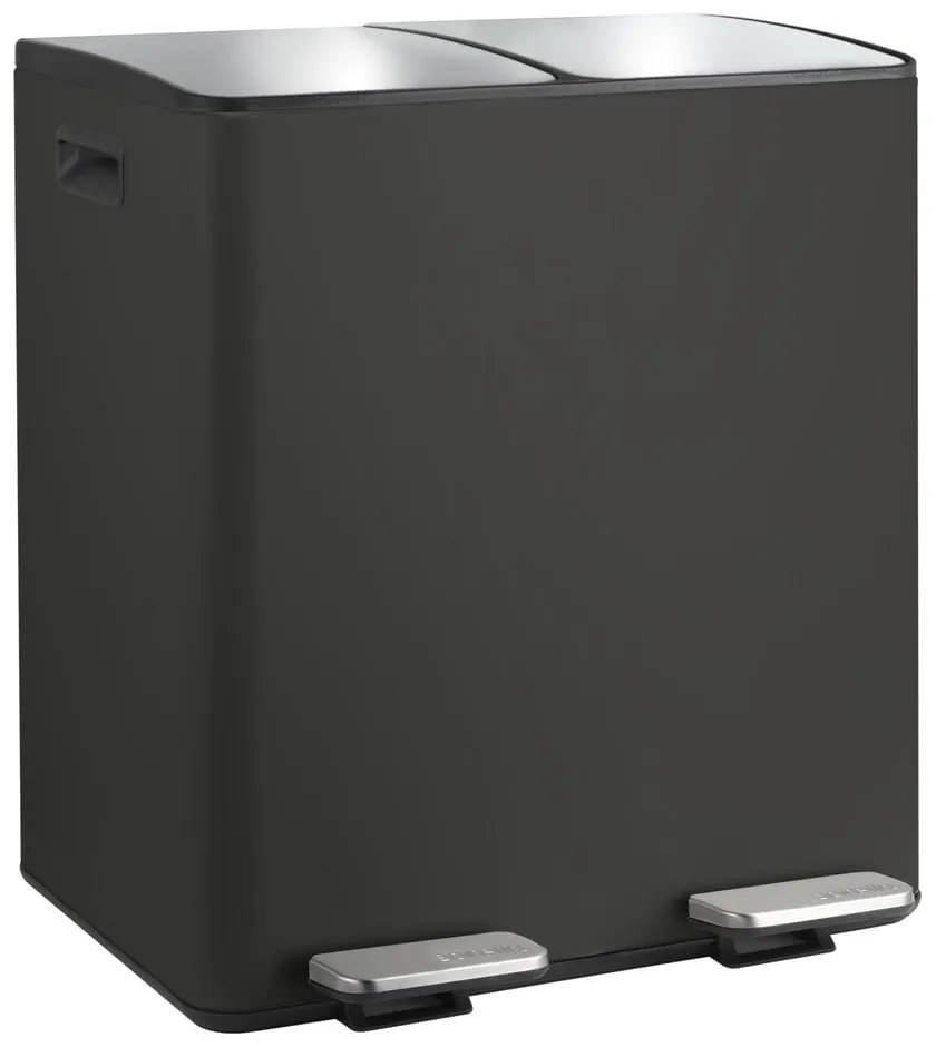 Матово черно стоманено кошче за боклук 2x20 l за рециклиране с педал Aliya – Spirella