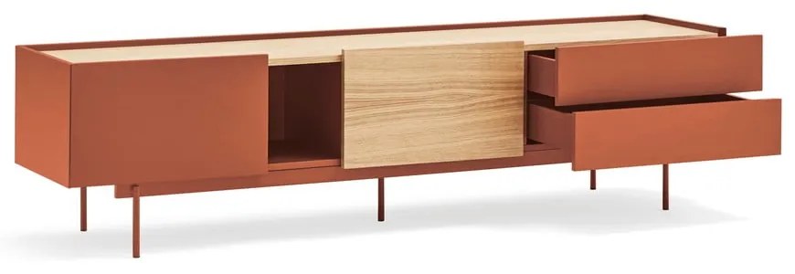 Масичка за телевизор в цвят тухла и естествен дъб 180x45 cm Otto - Teulat