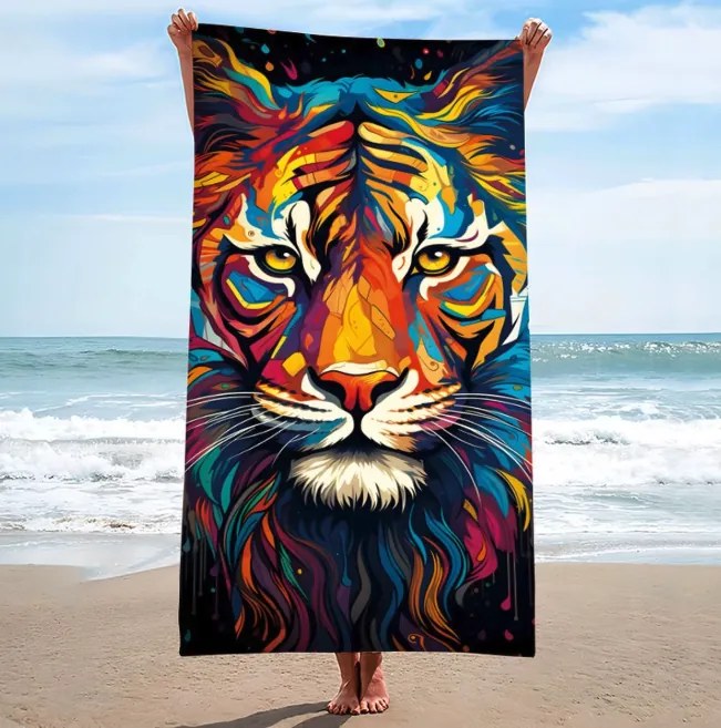 Плажна кърпа с цвят на тигър - екзотичен мотив, бързосъхнеща 100x180 cm