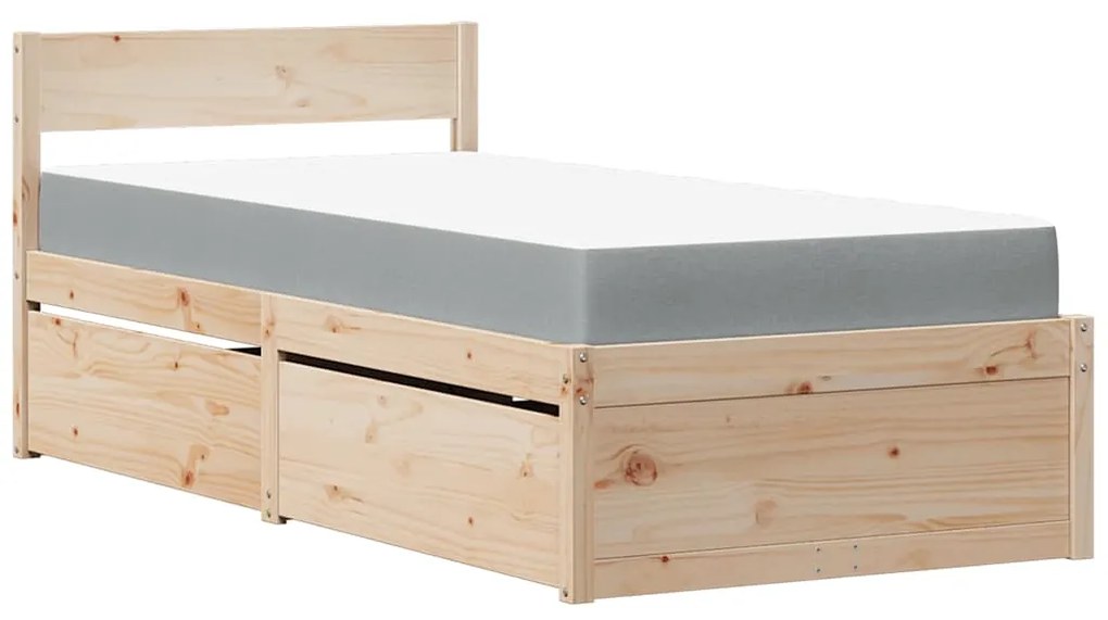 3281907 vidaXL Легло с чекмеджета и матрак, 90x200 см, бор масив