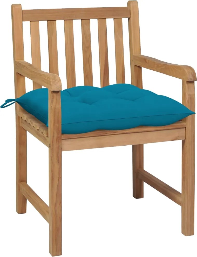 3062749 vidaXL Градински столове, 2 бр, светлосини възглавници, тик масив