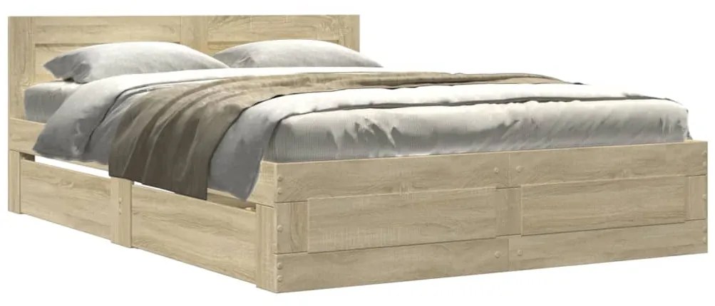 3295592 vidaXL Рамка за легло с табла, дъб сонома, 140x190 см, инженерно дърво