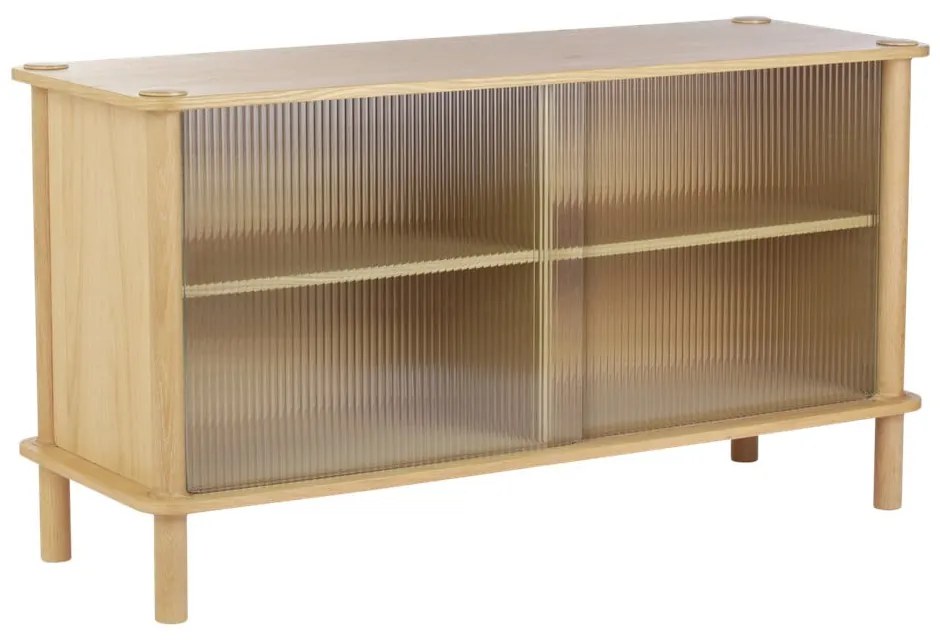 Витрина от масивен дъб с плъзгащи се врати в естествен цвят 135x73,5x48 cm Italic – UMAGE