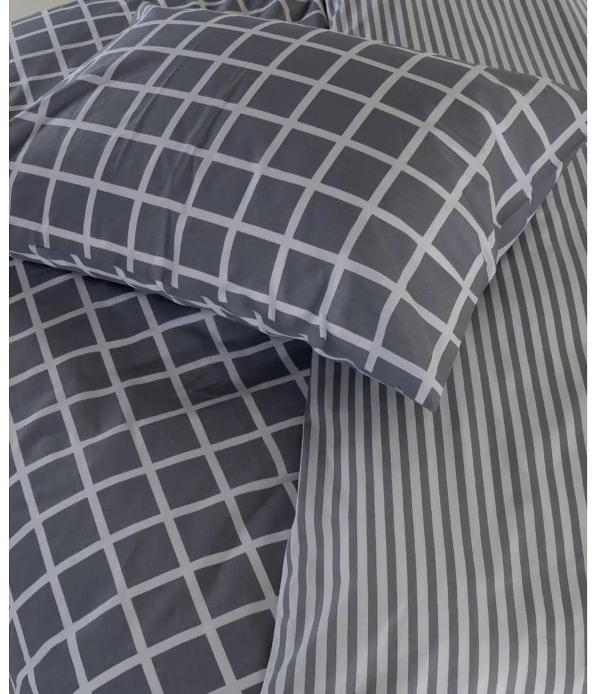 Сиво двойно удължено спално бельо от памук Renforcé 240x220 cm Linear Calm Geometric – Mila Home Luxury
