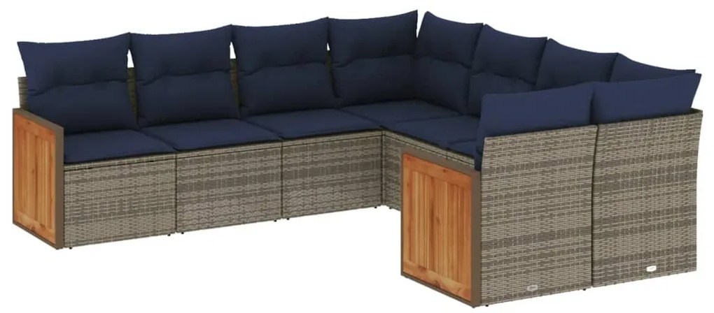 3260640 vidaXL Градински диван с възглавници, 8 части, полиратан, сив