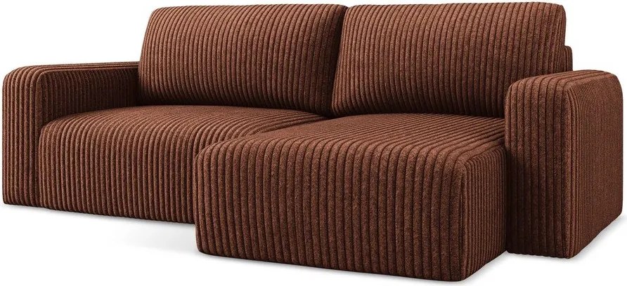 Теракотен сгъваем/с място за съхранение ъглов диван от рипсено кадифе (десен ъгъл) Kona – Makamii