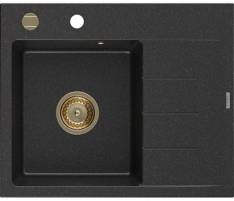 Mexen Ben гранитна мивка с 1 басейн с дренаж, лява 600 x 500 мм, черна/сребрист