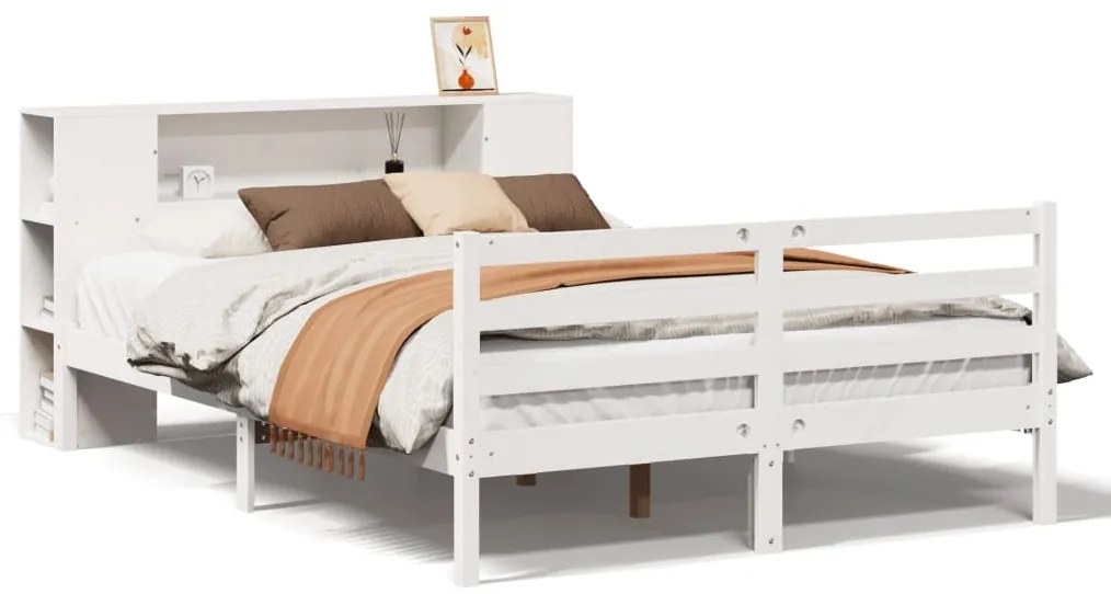 3321853 vidaXL Легло с етажерка за книги, без матрак, 140x200 см, бор масив