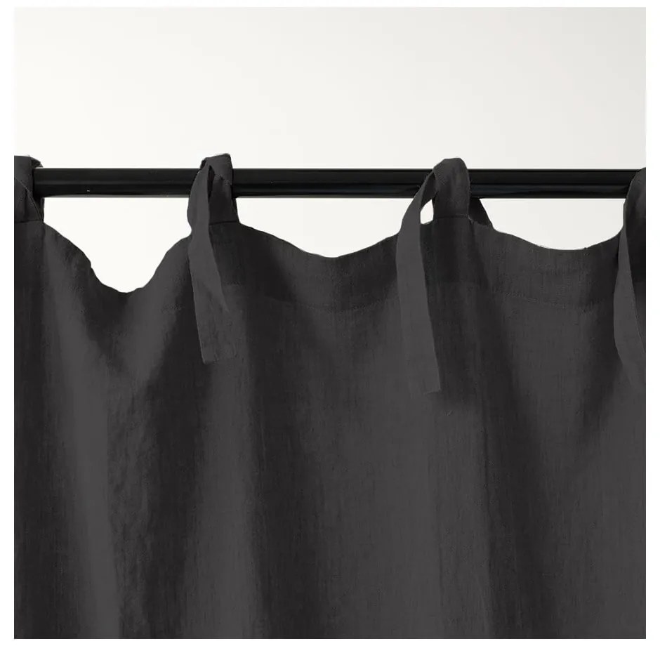 Тъмносива ленена завеса с примки Night Time, 250 x 140 cm - Linen Tales