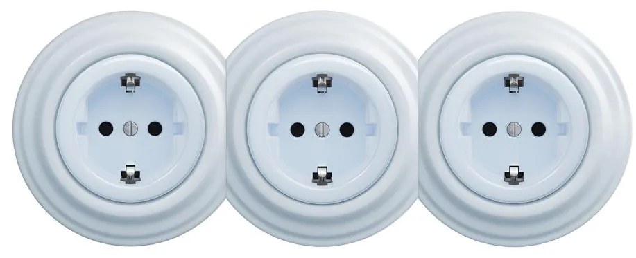 Kliklap - Тройна ретро домашна розетка с рамка SCHUKO 230V синя