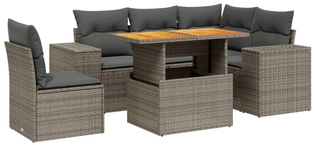 3272642 vidaXL Градински диван с възглавници, 6 части, полиратан, сив