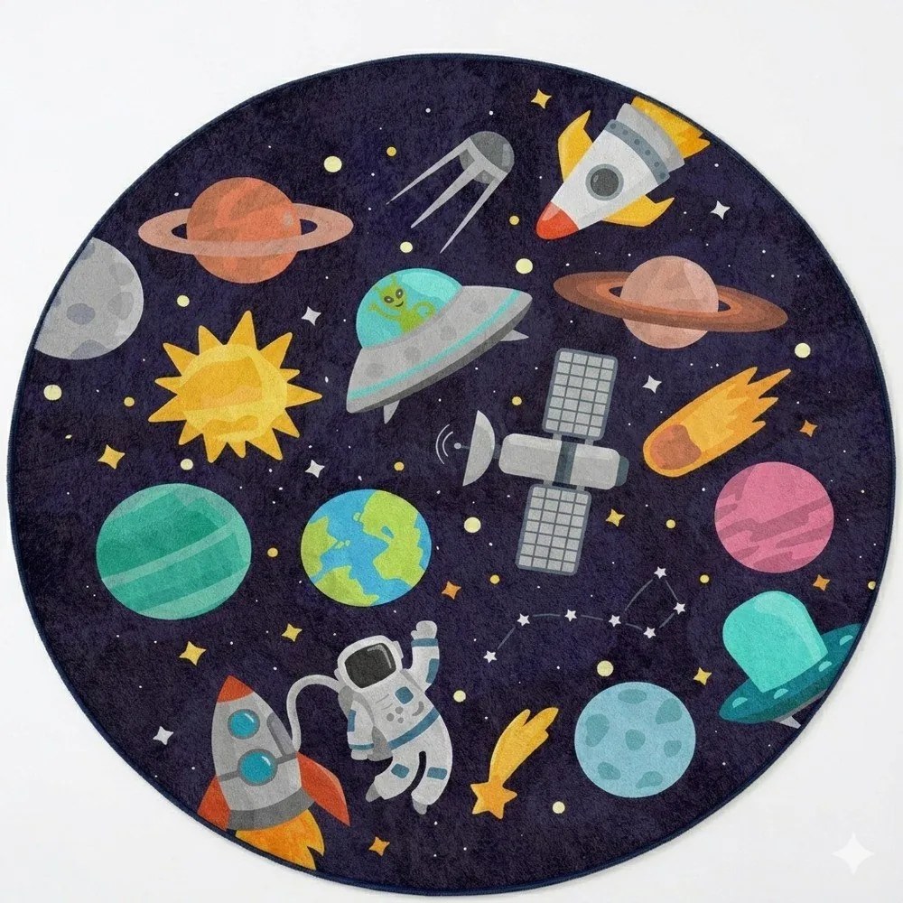 Тъмносиньо детско килимче за игра подходящо за пране ø150 cm Into The Space – Mila Home