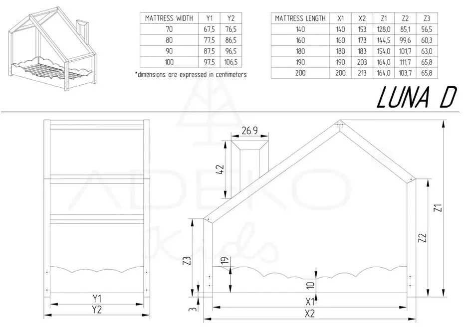 Борово легло Luna Drom, 90 x 200 cm - Adeko