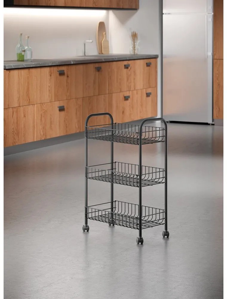 Черна мобилна количка от неръждаема стомана Lava Lugano - Metaltex