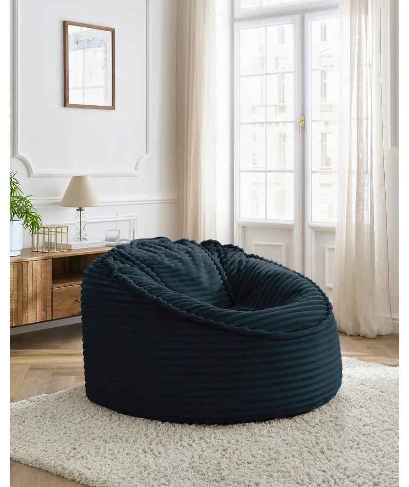 Тъмносин пуф от рипсено кадифе Socrate – Bobochic Paris