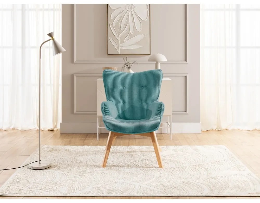 Тюркоазен фотьойл с табуретка от рипсено кадифе Niko – Ropez