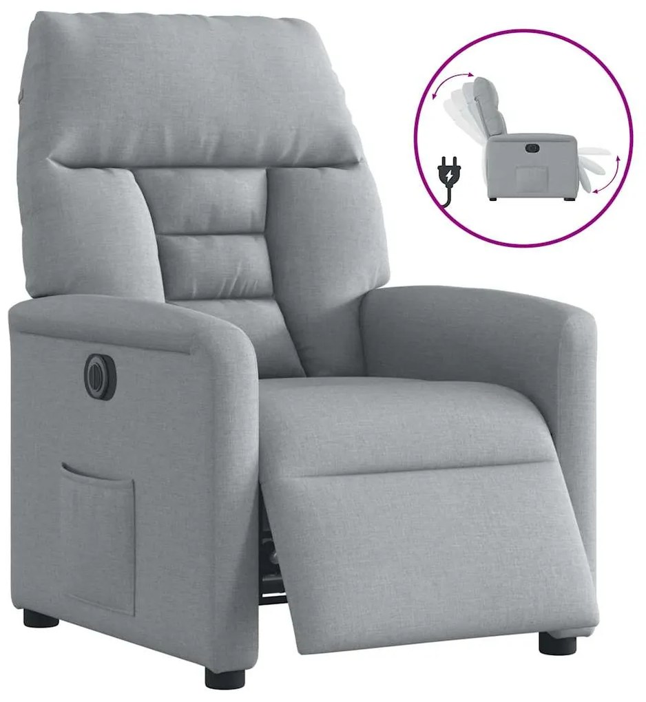 3303012 vidaXL Електрически наклоняем стол, светлосив, текстил