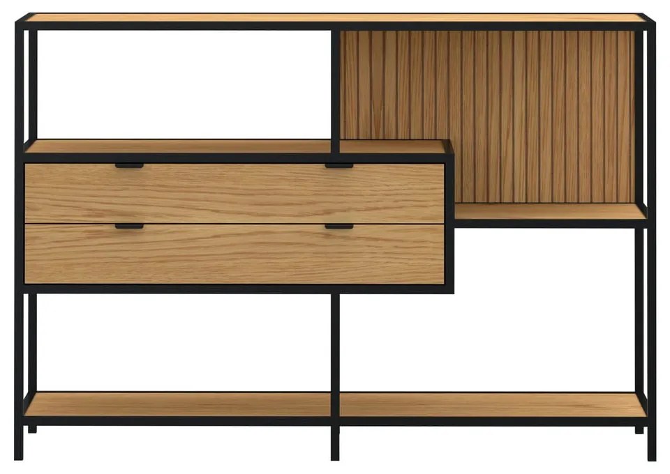 Библиотека от дъбов декор в черен и естествен цвят 114x78x35 cm Seaford – Actona