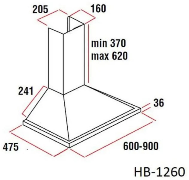 Декоративен абсорбатор Hausberg HB-1260, 190W, 650м3/ч, 3 скорости, Алуминиев филтър, Инокс