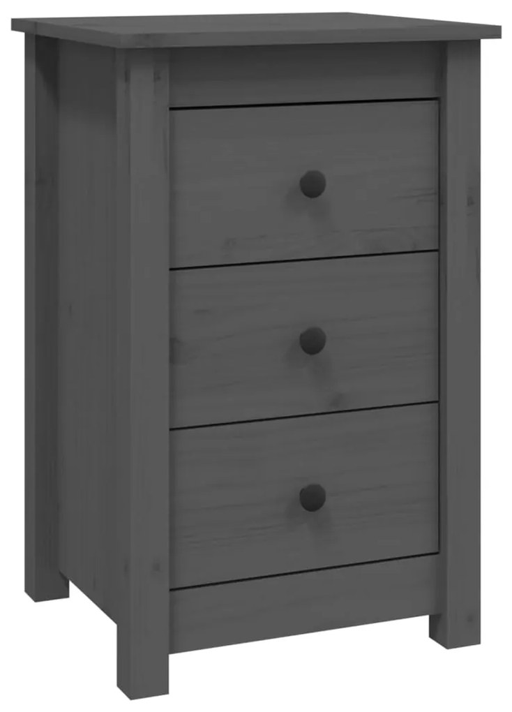 813703 vidaXL Нощно шкафче, сиво, 40x35x61,5 см, борово дърво масив