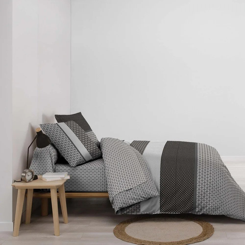 Черно-бял двойно удължено памучно спално бельо с включен долен чаршаф 6 части 240x220 cm Meiko – douceur d'intérieur