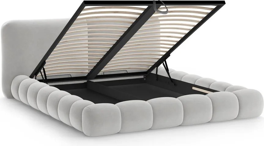 Сиво двойно легло 200x200 cm тапицирано с място за съхранение с включена подматрачна рамка Solange – Micadoni