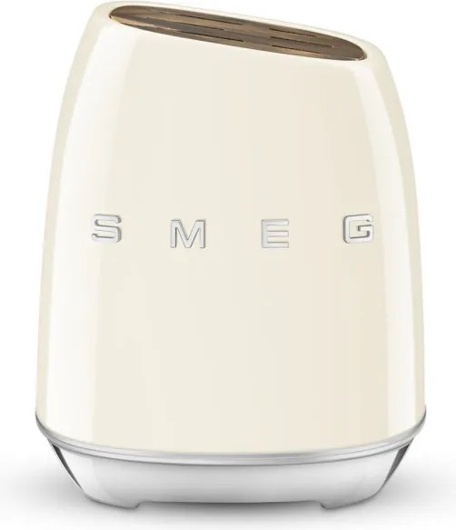 Комплект ножове със стойка SMEG KBSF02CR, 7 части, Слотове от акациево дърво, Немска неръждаема стомана, Крема