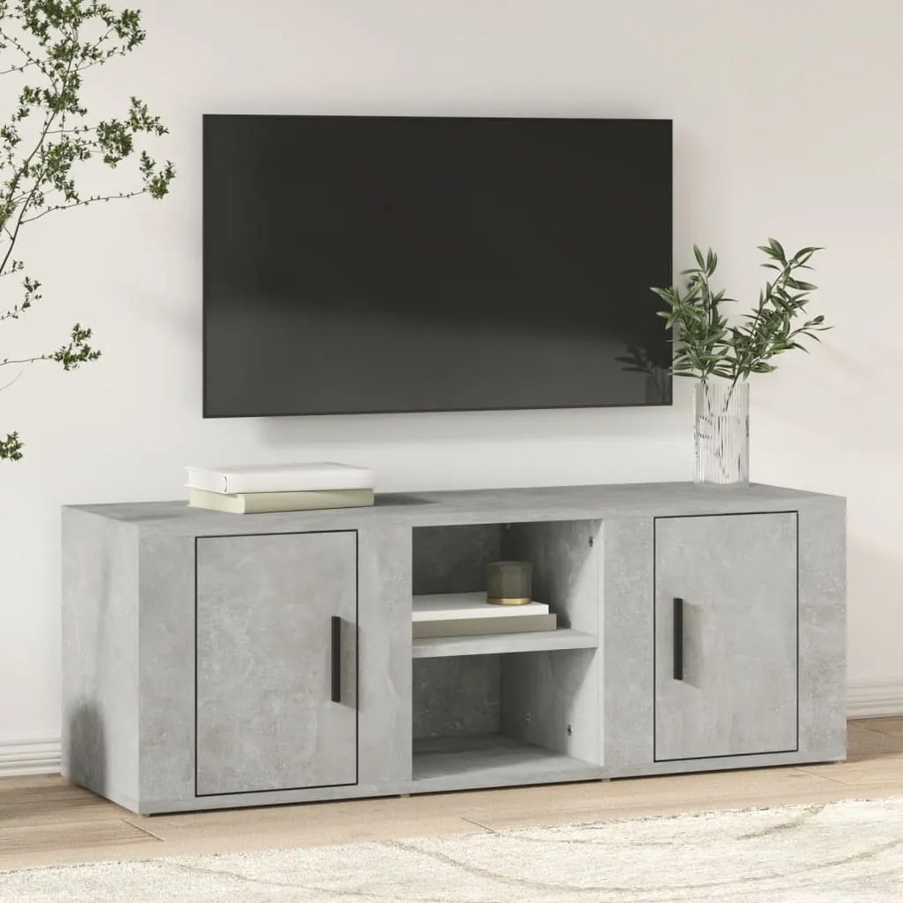 819432 vidaXL ТВ шкаф, бетонно сиво, 100x31,5x35 см, инженерно дърво