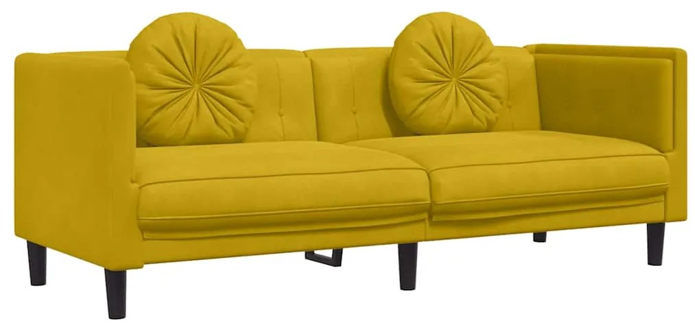 372648 vidaXL Диван с възглавници, 3-местен, жълт, кадифе