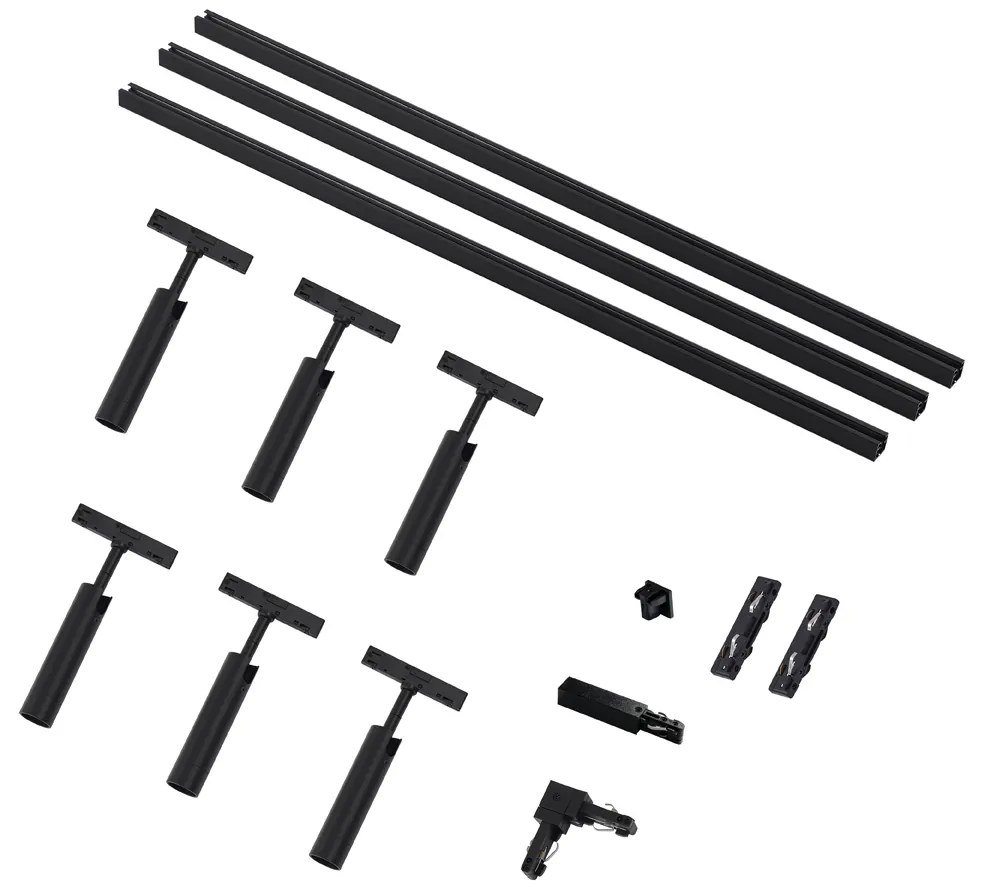 Модерна релсова система за осветление със 6 черни прожектора 1-фазов - Slimline Uzzy