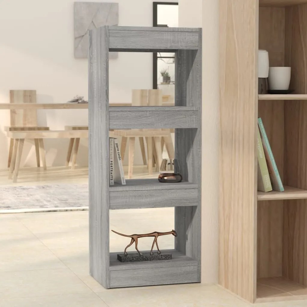 813588 vidaXL Библиотека/разделител, сив сонома, 40x30x103см, инженерно дърво