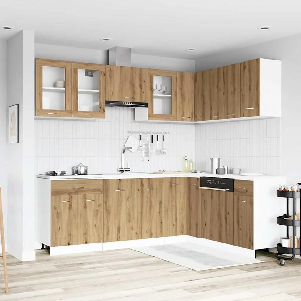 3328576 vidaXL Комплект кухненски шкафове, 11 части, "Lyon", дъбов рафт, инженерна дървесина