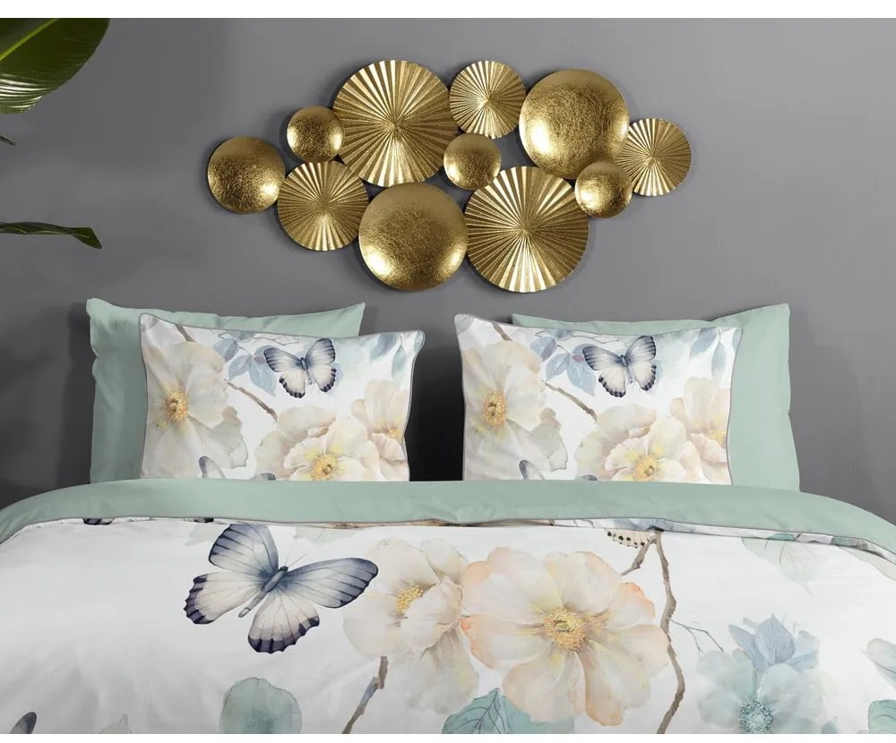 Бяло-зелено двойно удължено спално бельо от памучен сатен 200x220 cm Adiwanya – Descanso