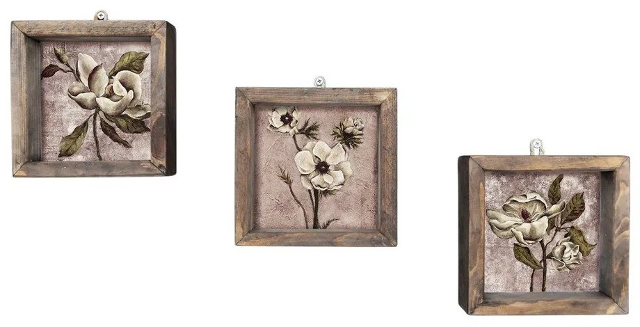 Комплект от 3 винтидж картини за стена, 15 x 15 cm - Evila Originals